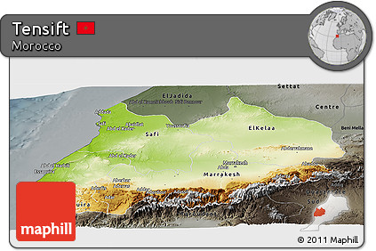 Physical Panoramic Map of Tensift, darken, semi-desaturated