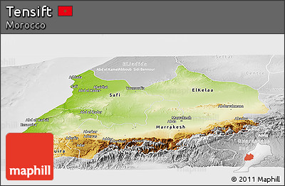 Physical Panoramic Map of Tensift, lighten, desaturated