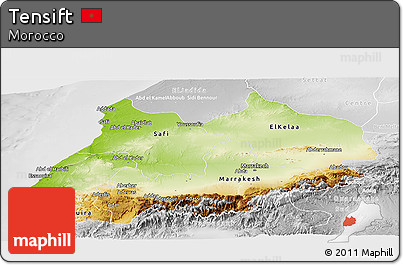 Physical Panoramic Map of Tensift, lighten, desaturated