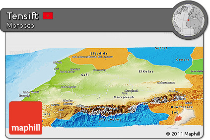 Physical Panoramic Map of Tensift, political outside