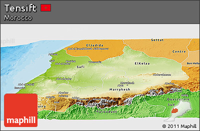 Physical Panoramic Map of Tensift, political shades outside