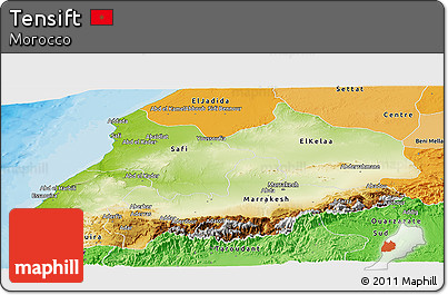 Physical Panoramic Map of Tensift, political shades outside