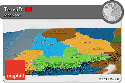 Political Panoramic Map of Tensift, darken