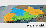 Political Panoramic Map of Tensift, darken, semi-desaturated