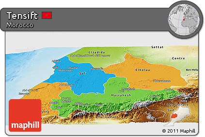 Political Panoramic Map of Tensift, physical outside