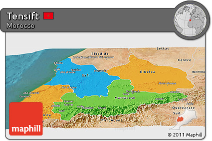 Political Panoramic Map of Tensift, satellite outside