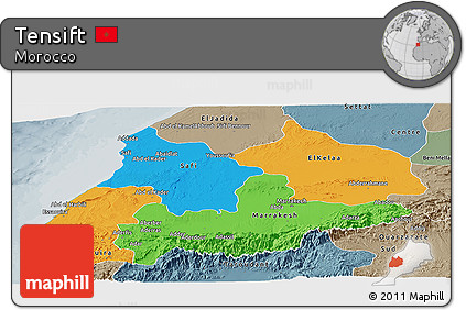 Political Panoramic Map of Tensift, semi-desaturated
