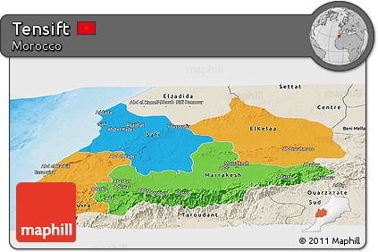 Political Panoramic Map of Tensift, shaded relief outside
