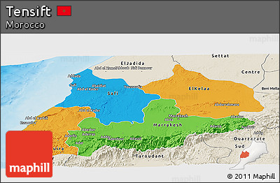 Political Panoramic Map of Tensift, shaded relief outside