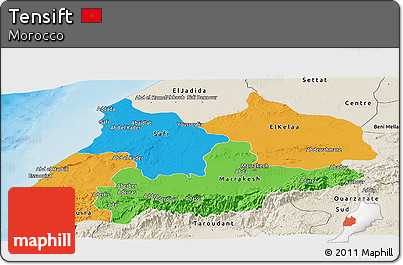 Political Panoramic Map of Tensift, shaded relief outside