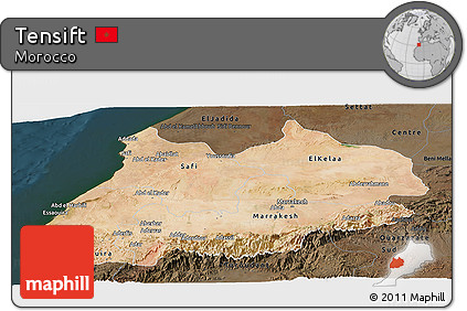 Satellite Panoramic Map of Tensift, darken