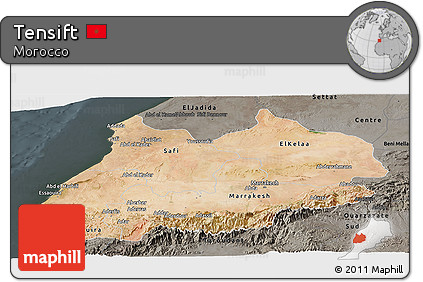 Satellite Panoramic Map of Tensift, darken, semi-desaturated