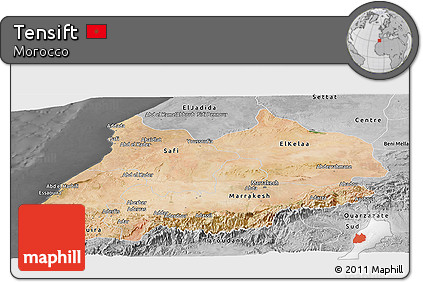 Satellite Panoramic Map of Tensift, desaturated