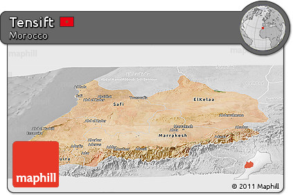 Satellite Panoramic Map of Tensift, lighten, desaturated