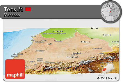 Satellite Panoramic Map of Tensift, physical outside