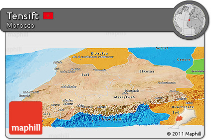 Satellite Panoramic Map of Tensift, political outside