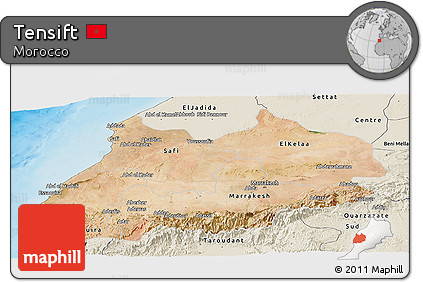 Satellite Panoramic Map of Tensift, shaded relief outside