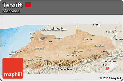 Satellite Panoramic Map of Tensift, shaded relief outside