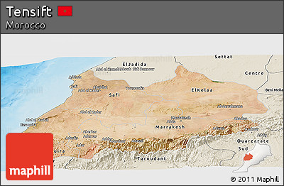 Satellite Panoramic Map of Tensift, shaded relief outside