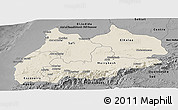Shaded Relief Panoramic Map of Tensift, darken, desaturated