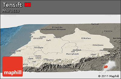 Shaded Relief Panoramic Map of Tensift, darken