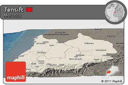 Shaded Relief Panoramic Map of Tensift, darken