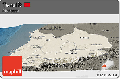 Shaded Relief Panoramic Map of Tensift, darken