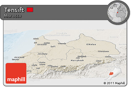 Shaded Relief Panoramic Map of Tensift, lighten
