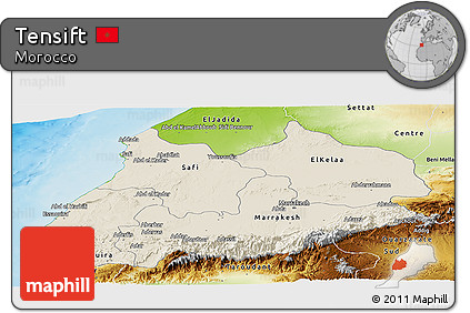 Shaded Relief Panoramic Map of Tensift, physical outside