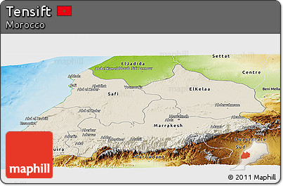 Shaded Relief Panoramic Map of Tensift, physical outside