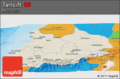 Shaded Relief Panoramic Map of Tensift, political outside