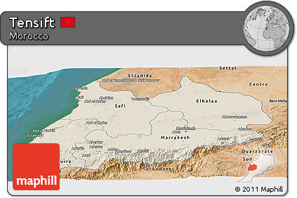 Shaded Relief Panoramic Map of Tensift, satellite outside
