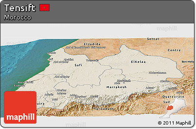 Shaded Relief Panoramic Map of Tensift, satellite outside