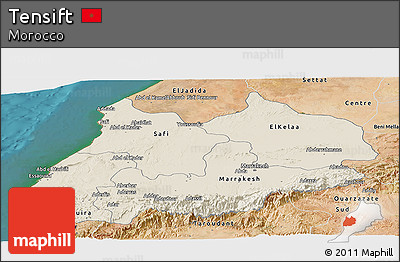 Shaded Relief Panoramic Map of Tensift, satellite outside