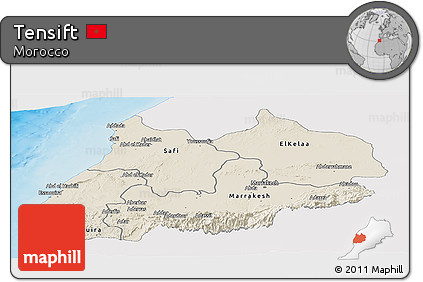 Shaded Relief Panoramic Map of Tensift, single color outside
