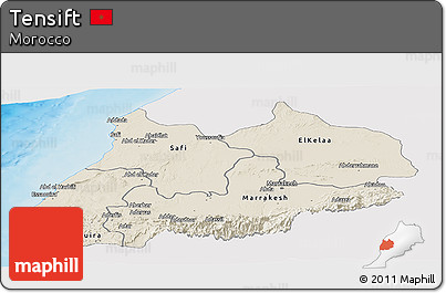 Shaded Relief Panoramic Map of Tensift, single color outside