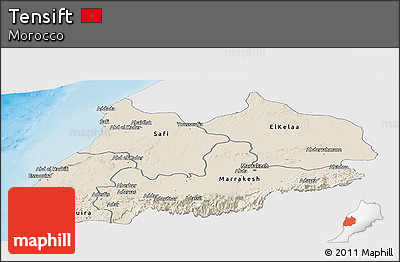 Shaded Relief Panoramic Map of Tensift, single color outside