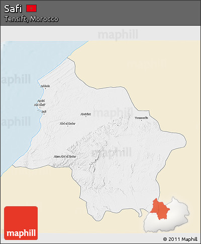 Classic Style 3D Map of Safi, single color outside