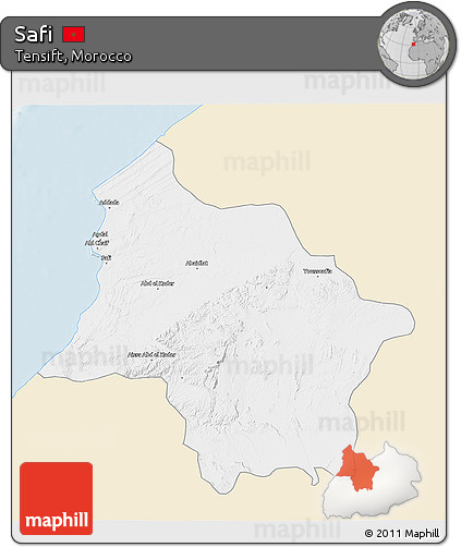 Classic Style 3D Map of Safi, single color outside