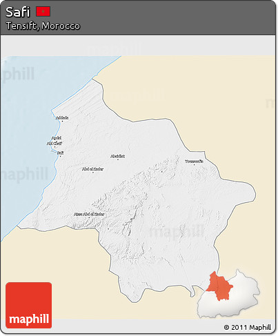 Classic Style 3D Map of Safi, single color outside