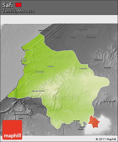 Physical 3D Map of Safi, darken, desaturated