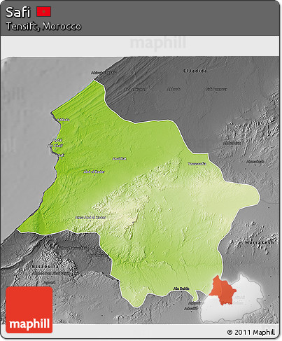 Physical 3D Map of Safi, darken, desaturated