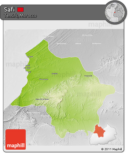 Physical 3D Map of Safi, lighten, desaturated