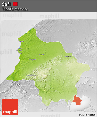 Physical 3D Map of Safi, lighten, desaturated