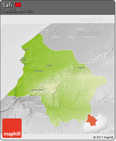 Physical 3D Map of Safi, lighten, desaturated