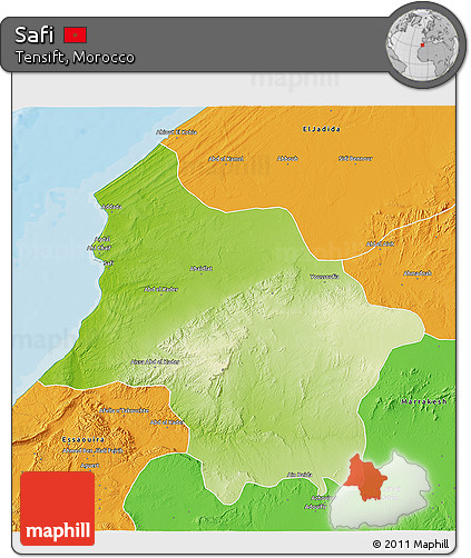Physical 3D Map of Safi, political outside