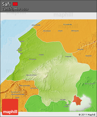 Physical 3D Map of Safi, political outside