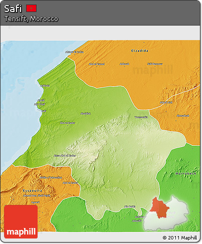 Physical 3D Map of Safi, political outside
