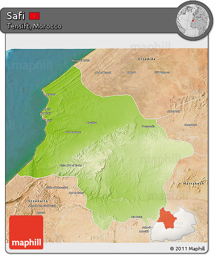 Physical 3D Map of Safi, satellite outside