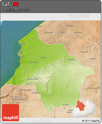 Physical 3D Map of Safi, satellite outside